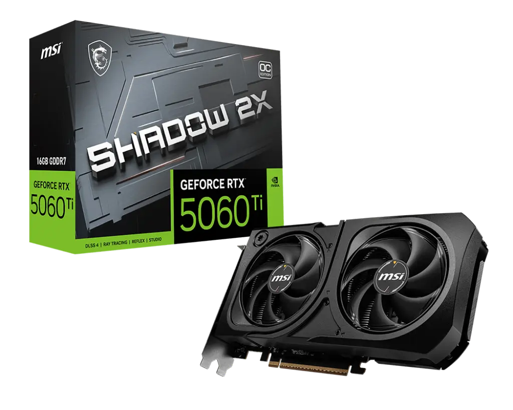 TARJETA DE VIDEO NVIDIA RTX5060TI 16GB GDDR7 MSI SHADOW RTX 5060 Ti 16G SHADOW 2X OC PLUS 1AÑO DE GARANTIA