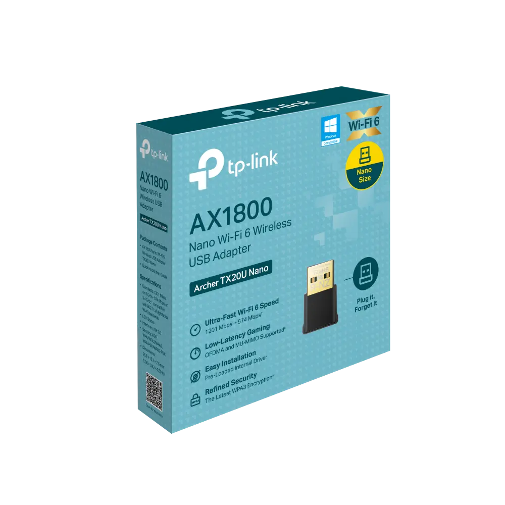 ADAPTADOR TPLINK ARCHER TX20U NANO AX1800 DUAL BAND 1201MBPS 2.4/5GHZ 1 AÑO DE GARANTIA