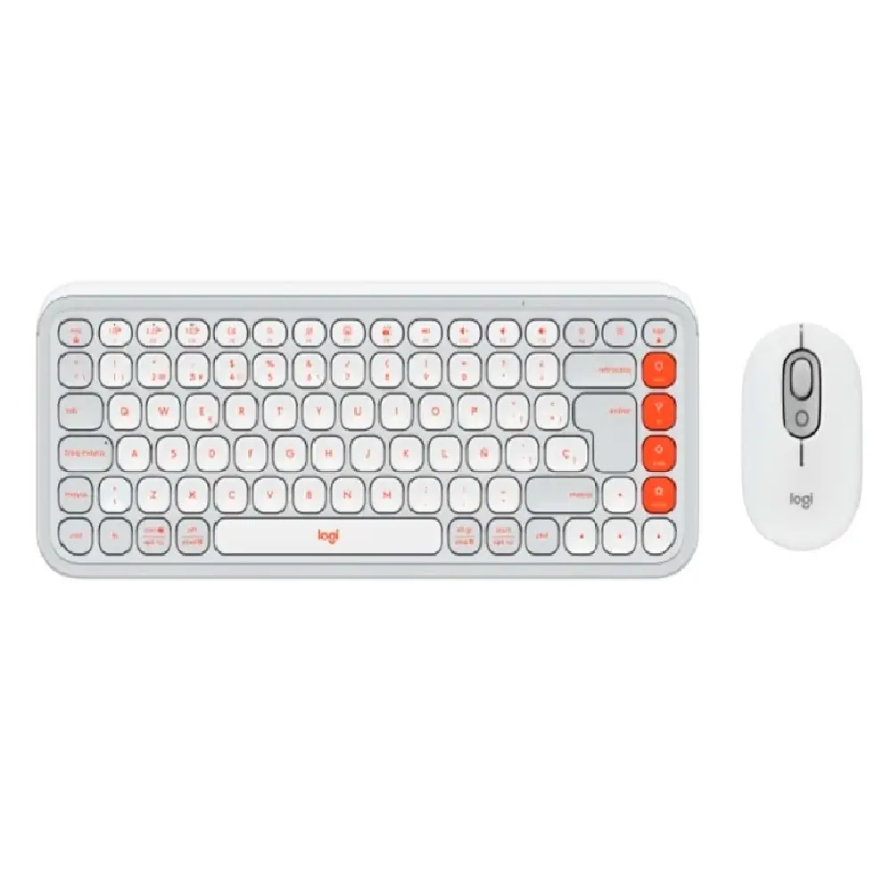 KIT 2 EN 1 LOGITECH POP ICON COMBO BLUETOOTH BLANCO NARANJA 920-013055 11M DE GARANTIA