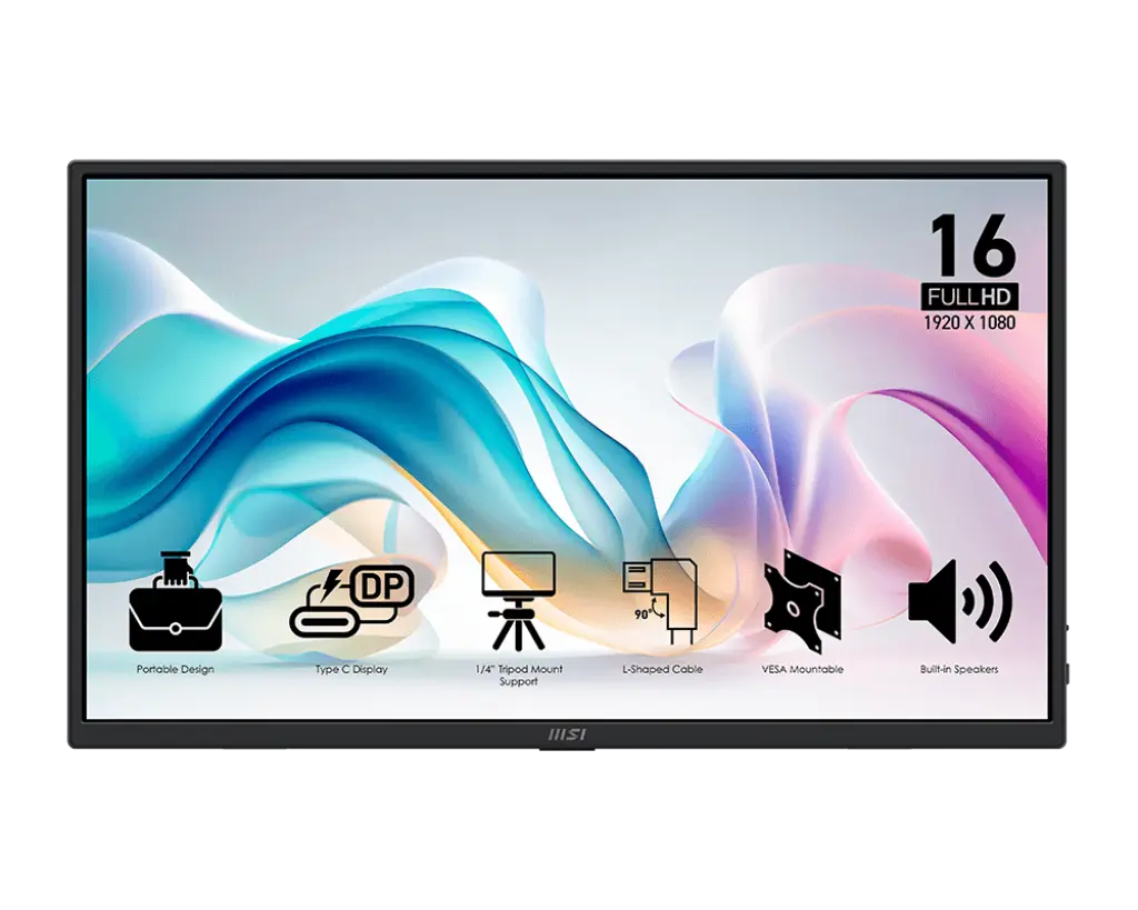 MONITOR 16 MSI PRO MP165 E6 4MS 60HZ FULL HD IPS PORTATIL BOCINAS ANTI-GLARE 12M DE GARANTIA