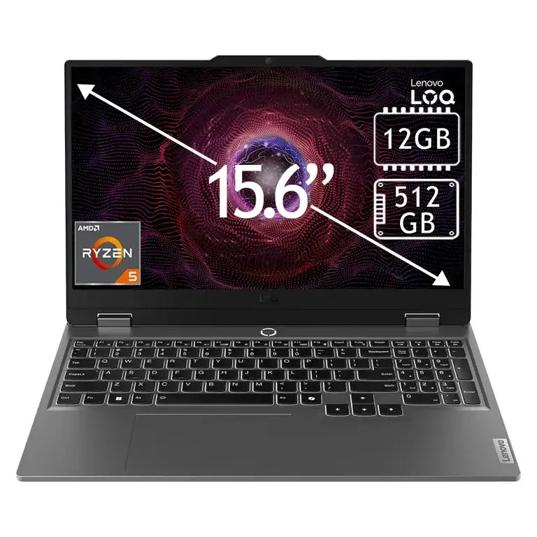 LAPTOP LENOVO LOQ GAMING RYZEN 5 7235HS 512GB SSD 12GB DDR5 RTX 4050 15.6" FHD W11H GRIS 15ARP9 83JC00GKUS 1AÑO DE GARANTIA