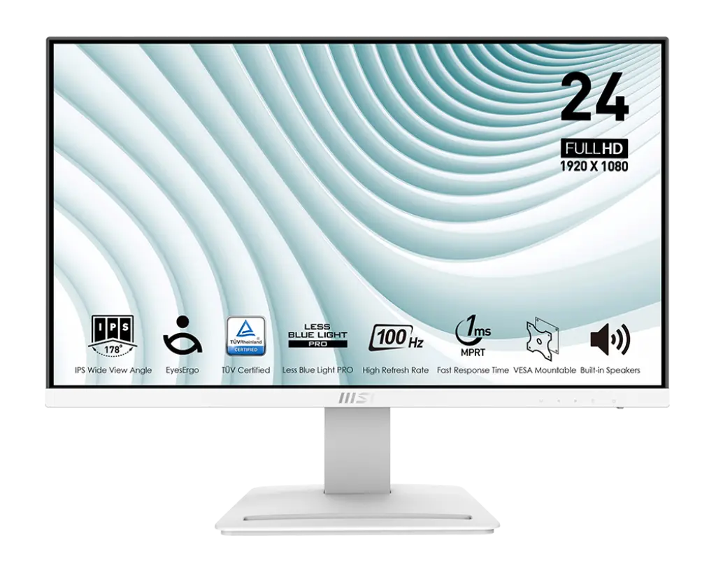 MONITOR 24 MSI PRO MP243XW 1MS 100HZ FULL HD IPS BLANCO BOCINA ANTI-GLARE ADAPTIVE SYNC 12M DE GARANTIA