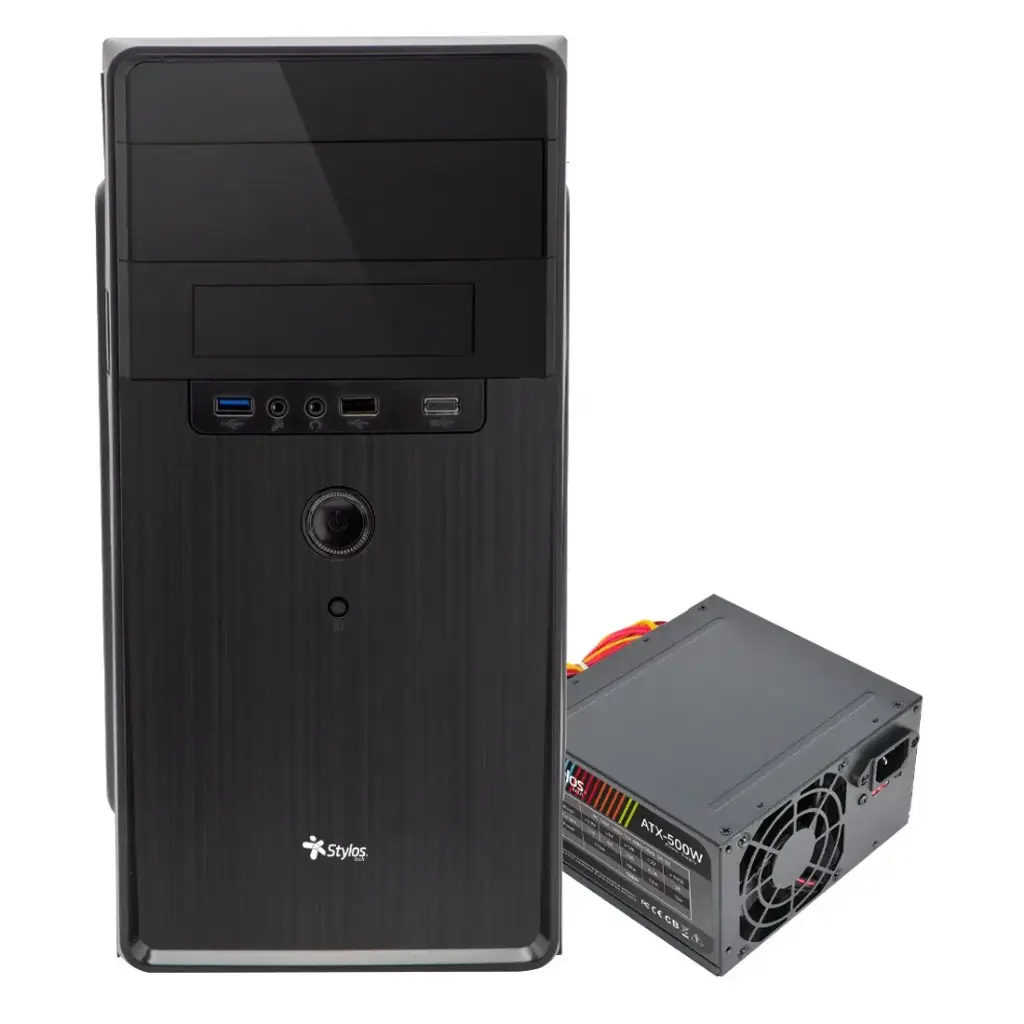GABINETE STYLOS MINI-TORRE C/FUENTE 500W METAL NEGRO STPGAC5B 11M DE GARANTIA