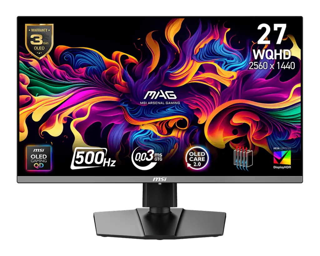 MONITOR 27 MSI MAG 272QP QD-OLED X50 0.3MS 500HZ WQHD GAMER QD OLED ANTI-GLARE FREESYNC GARANTIA CON FABRICANTE