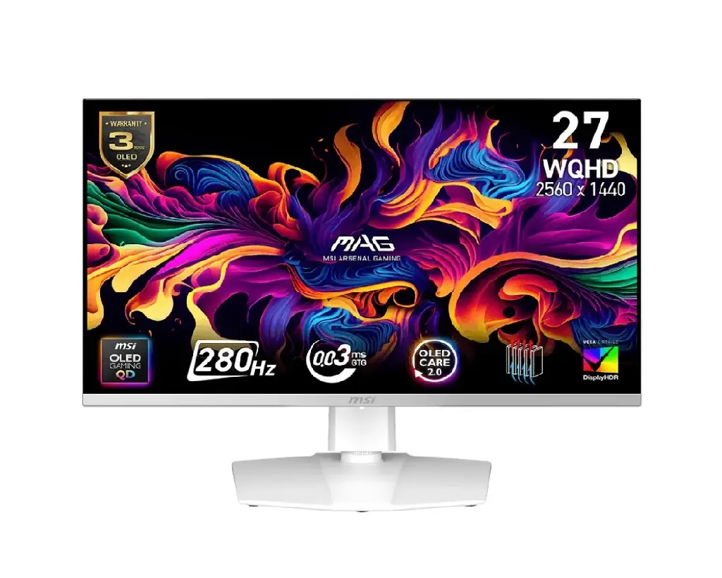 MONITOR 27 MSI MAG 272QPW QD-OLED X28 0.3MS 280HZ WQHD GAMER QD OLED BLANCO ANTI-GLARE FREESYNC GARANTIA CON FABRICANTE