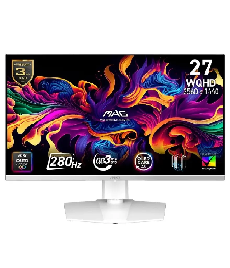 MONITOR 27 MSI MAG 272QPW QD-OLED X28 0.3MS 280HZ WQHD GAMER QD OLED BLANCO ANTI-GLARE FREESYNC GARANTIA CON FABRICANTE