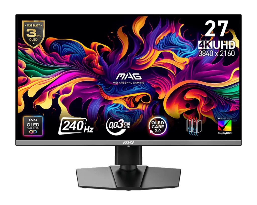 MONITOR 27 MSI MAG 272UP QD-OLED X24 0.3MS 240HZ UHD GAMER QD OLED ANTI-GLARE G-SYNC GARANTIA CON FABRICANTE