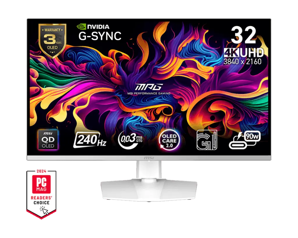 MONITOR 32 MSI MPG 321URXW QD-OLED 0.3MS 240HZ UHD GAMER QD OLED BLANCO ANTI-GLARE G-SYNC GARANTIA CON FABRICANTE
