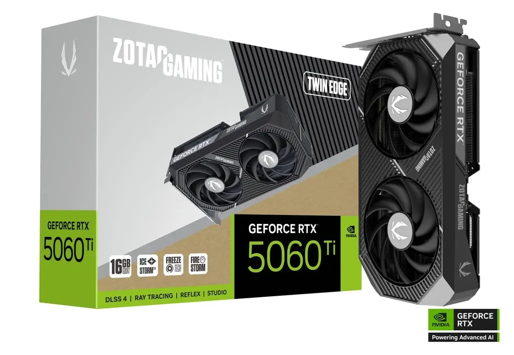TARJETA DE VIDEO NVIDIA RTX5060TI 16GB GDDR7 ZOTAC TWIN EDGE ZT-B50620E-10M 12M DE GARANTIA