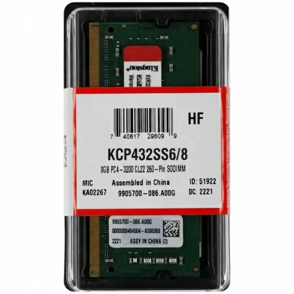 RAM KINGSTON KCP DDR4 LAP 8GB 3200 KCP432SS6/8 12M DE GARANTIA