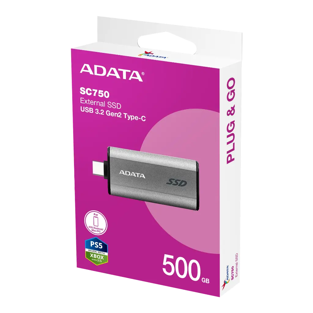 SSD EXTERNO ADATA SC750 500GB USB-C NEGRO SC750-500G-CCBK 11M DE GARANTIA
