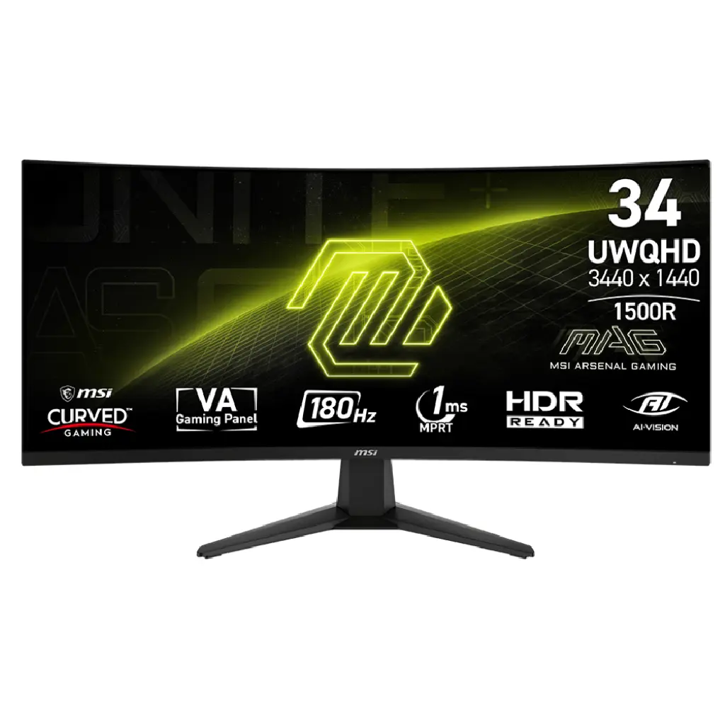 MONITOR 34 MSI MAG 346CQ 1MS 180HZ UWQHD GAMER VA CURVO ANTI-GLARE ADAPTIVE-SYNC 12M DE GARANTIA