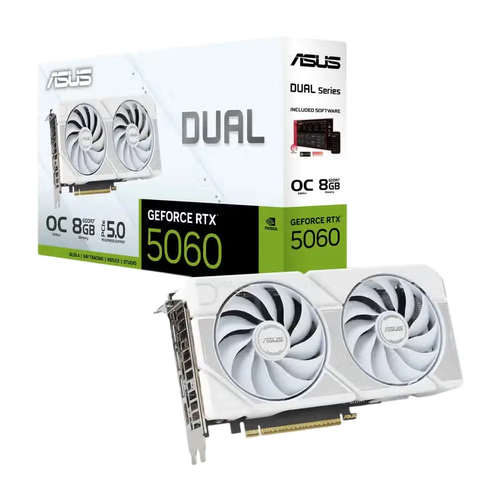 TARJETA DE VIDEO NVIDIA GEFORCE RTX5060 8GB OC GDDR7 ASUS DUAL BLANCA 90YV0N15-MVAA00 12M DE GARANTIA