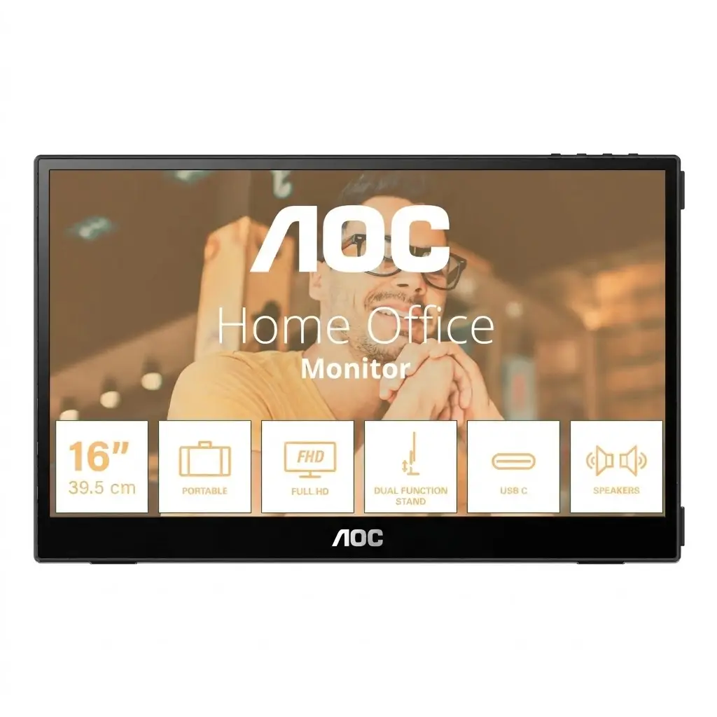 MONITOR 16 AOC PORTATIL 16T20 4MS 60HZ FULL HD IPS USB-C HDMI GARANTIA CON FABRICANTE