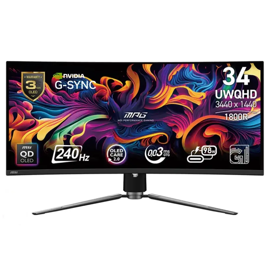 MONITOR 34 MSI MPG 341CQPX QD-OLED 0.3MS 240HZ UWQHD GAMER QD OLED CURVO ANTI-GLARE DP HDMI G-SYNC GARANTIA CON FABRICANTE