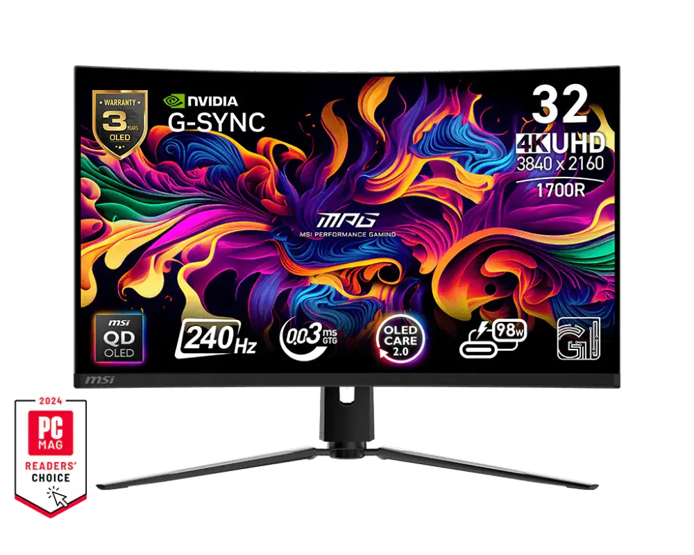 MONITOR 32 MSI MPG 321CURX QD-OLED 0.03MS 240HZ UHD GAMER QD OLED CURVO ANTI-GLARE DP HDMI G-SYNC GARANTIA CON FABRICANTE