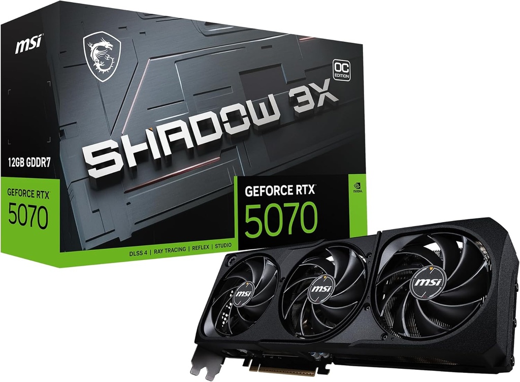 TARJETA DE VIDEO MSI NVIDIA GEFORCE RTX 5070 SHADOW 3X OC 12GB GDDR7 HDMI DP RTX 5070 12G SHADOW 3X OC 12M DE GARANTIA