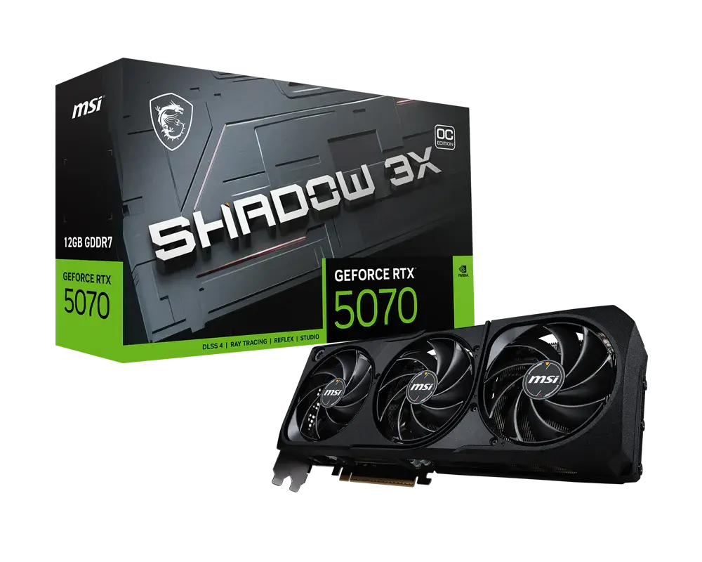 TARJETA DE VIDEO MSI NVIDIA GEFORCE RTX 5070 SHADOW 3X OC 12GB GDDR7 HDMI DP RTX 5070 12G SHADOW 3X OC 12M DE GARANTIA