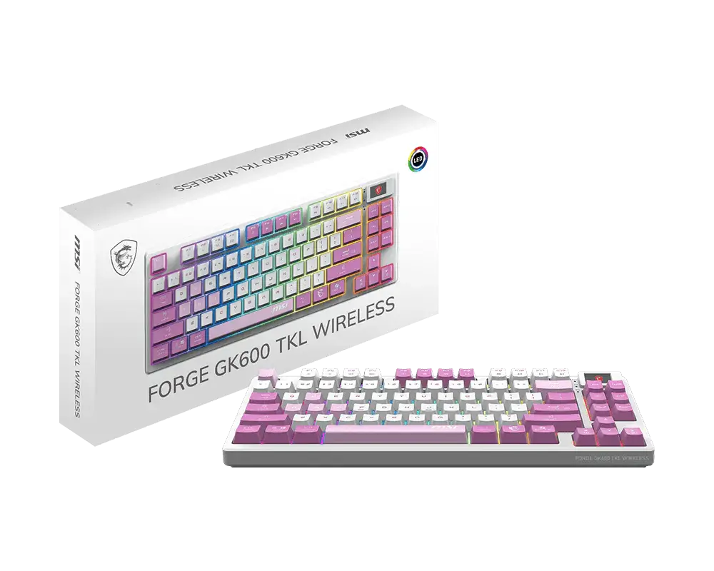 TECLADO MSI FORGE GK600 TKL VIOLET INALAMBRICO BLANCO MECANICO BLUETOOTH/USB-C RGB FORGE GK600 TKL WIRELESS VIOLET 12M DE GARANTIA
