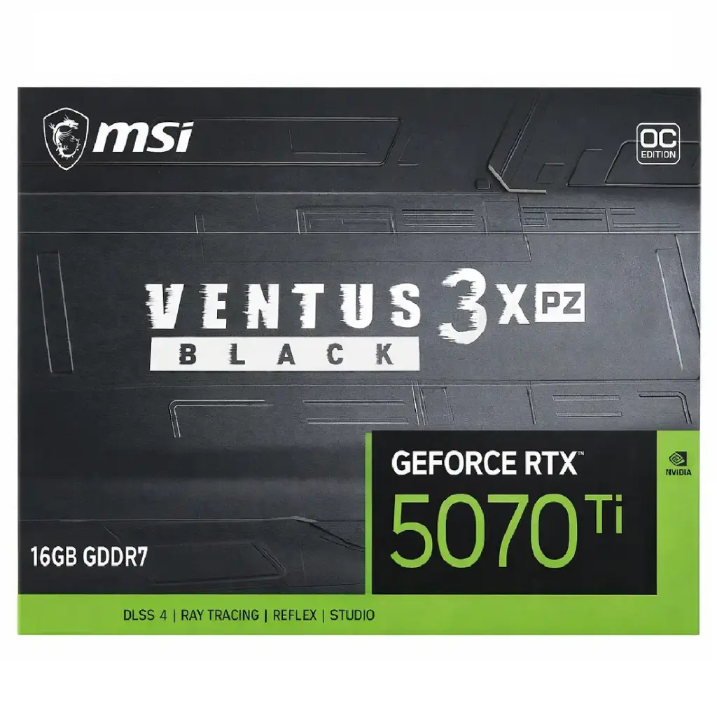 TARJETA DE VIDEO NVIDIA GEFORCE RTX5070 TI 16GB OC GDDR7 MSI VENTUS 3X RTX 5070 Ti 16G VENTUS 3X OC BLACK 12M DE GARANTIA