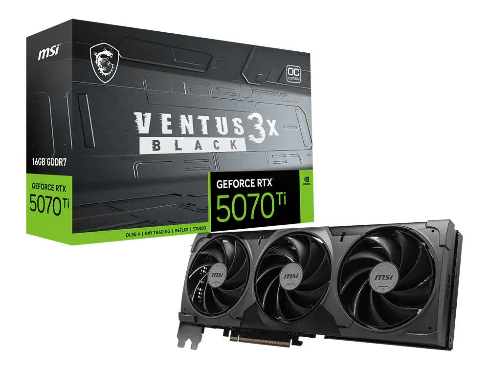 TARJETA DE VIDEO NVIDIA GEFORCE RTX5070 TI 16GB OC GDDR7 MSI VENTUS 3X RTX 5070 Ti 16G VENTUS 3X OC BLACK 12M DE GARANTIA