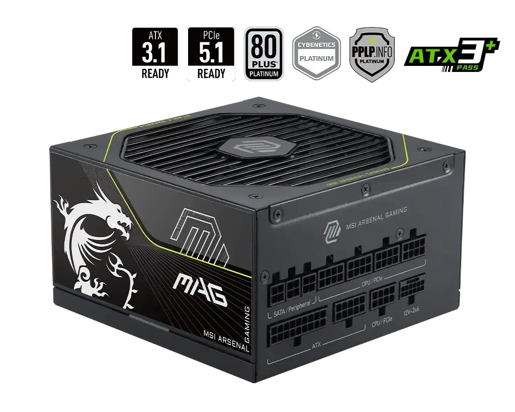 FUENTE MSI MAG A1000PLS PCIE5 1000W 80 PLUS PLATINUM PCIE 5.1 FULL MODULAR ATX 12M DE GARANTIA