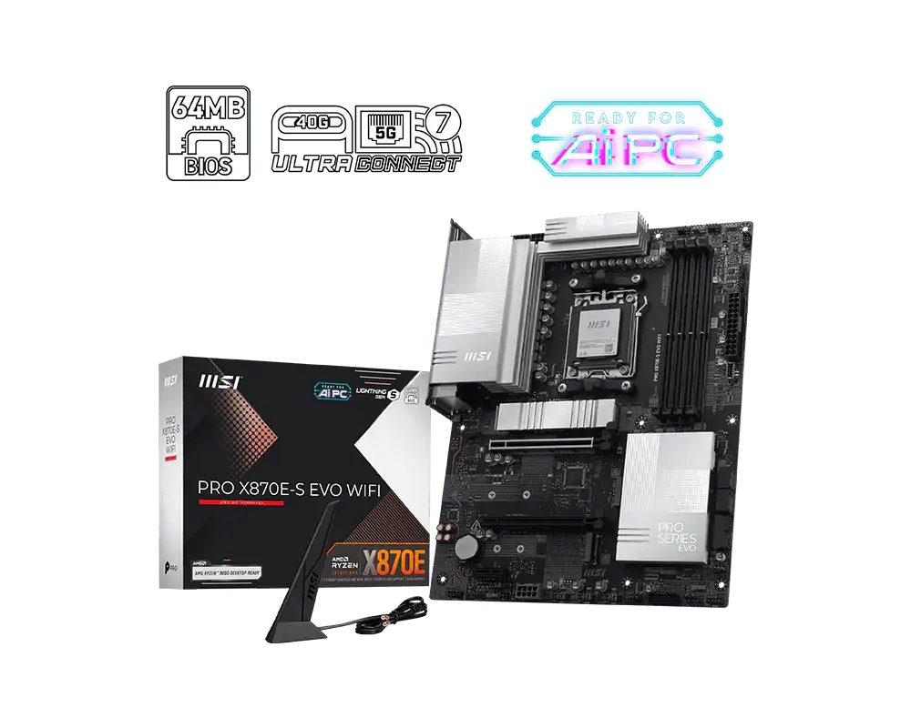 MOTHER AMD X870E WIFI MSI PRO AM5 4XDDR5 256GB ATX PRO X870E-S EVO WIFI 12M DE GARANTIA