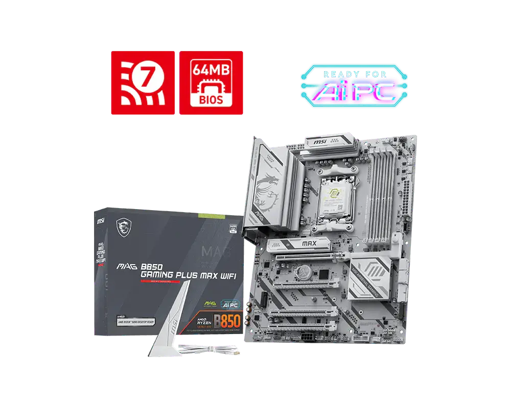 MOTHER AMD B850 WIFI MSI MAG GAMING PLUS MAX AM5 4XDDR5 256GB ATX MAG B850 GAMING PLUS MAX WIFI 12M DE GARANTIA