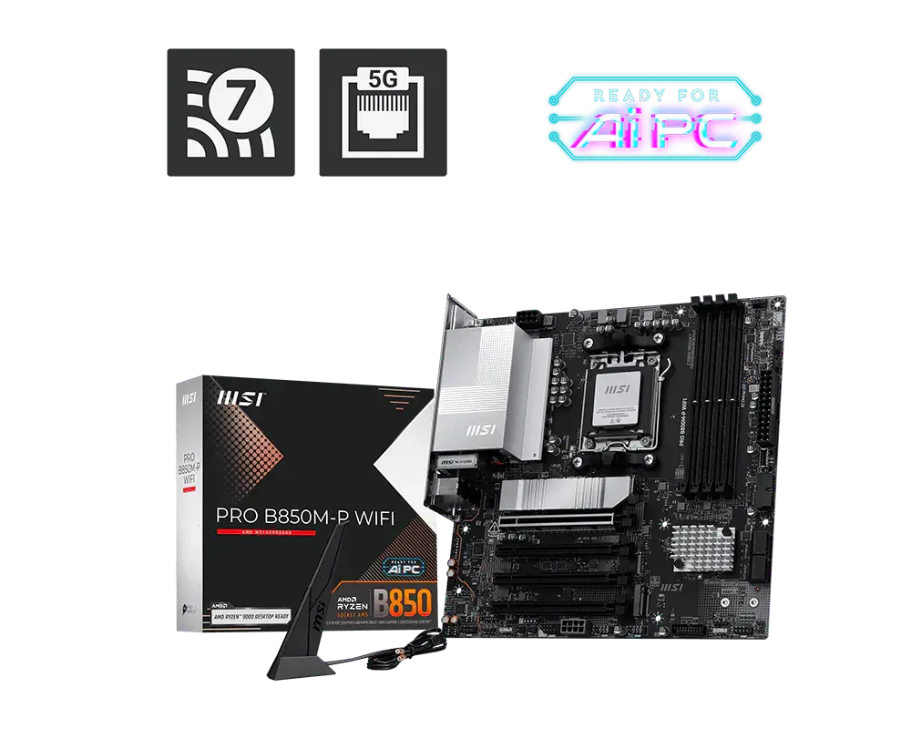 MOTHER AMD B850M-P WIFI MSI PRO AM5 4XDDR5 256GB M-ATX PRO B850M-P WIFI 12M DE GARANTIA