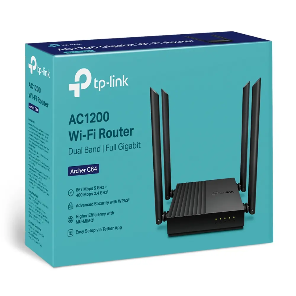 ROUTER TPLINK ARCHER C64 AC1200 1200MB 2.4/5GHZ ARCHER C64(US) 12M DE GARANTIA