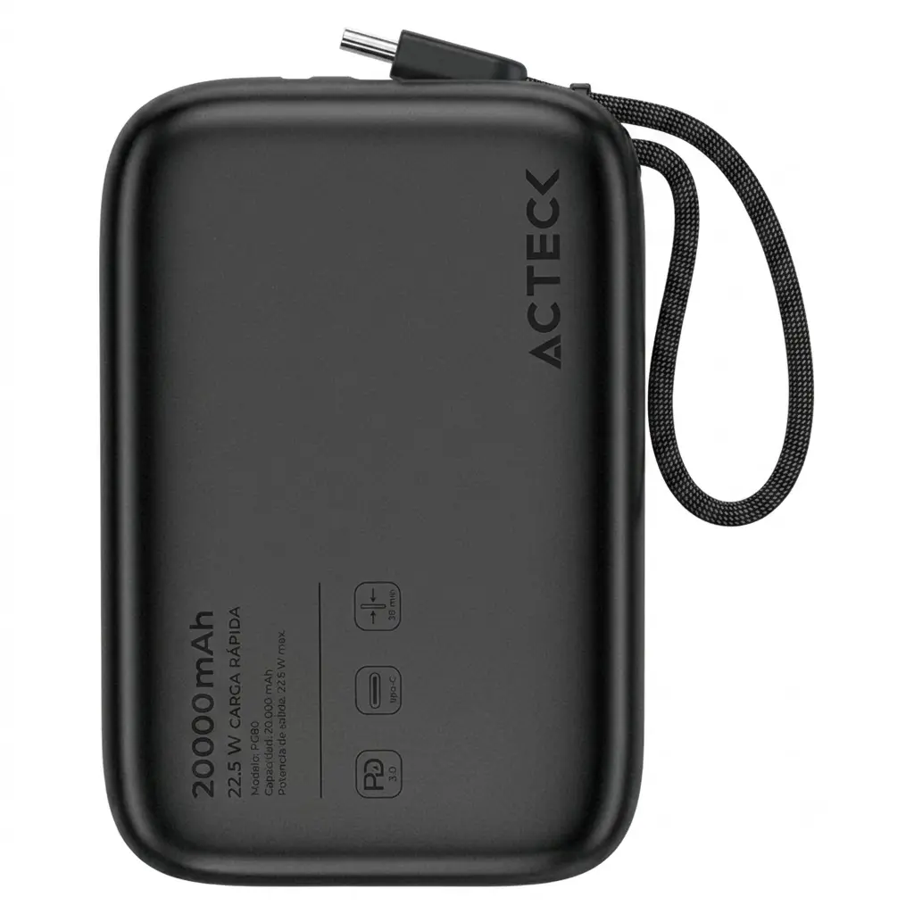 POWER BANK ACTECK ENERGON GO PLUG MAX PG80 NEGRO 20000MAH USB-C AC-945608 6M DE GARANTIA