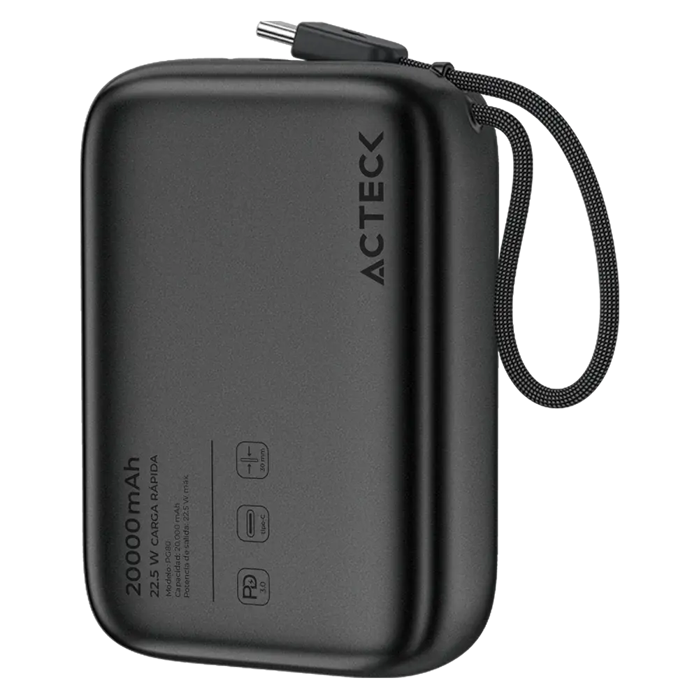 POWER BANK ACTECK ENERGON GO PLUG MAX PG80 NEGRO 20000MAH USB-C AC-945608 6M DE GARANTIA