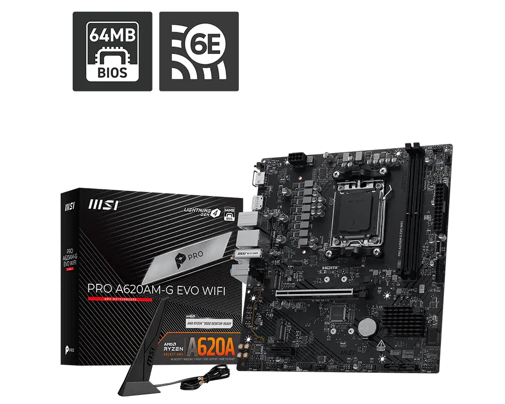 MOTHER AMD A620AM-G WIFI MSI PRO EVO AM5 2xDDR5 128GB M-ATX PRO A620AM-G EVO WIFI 12M DE GARANTIA