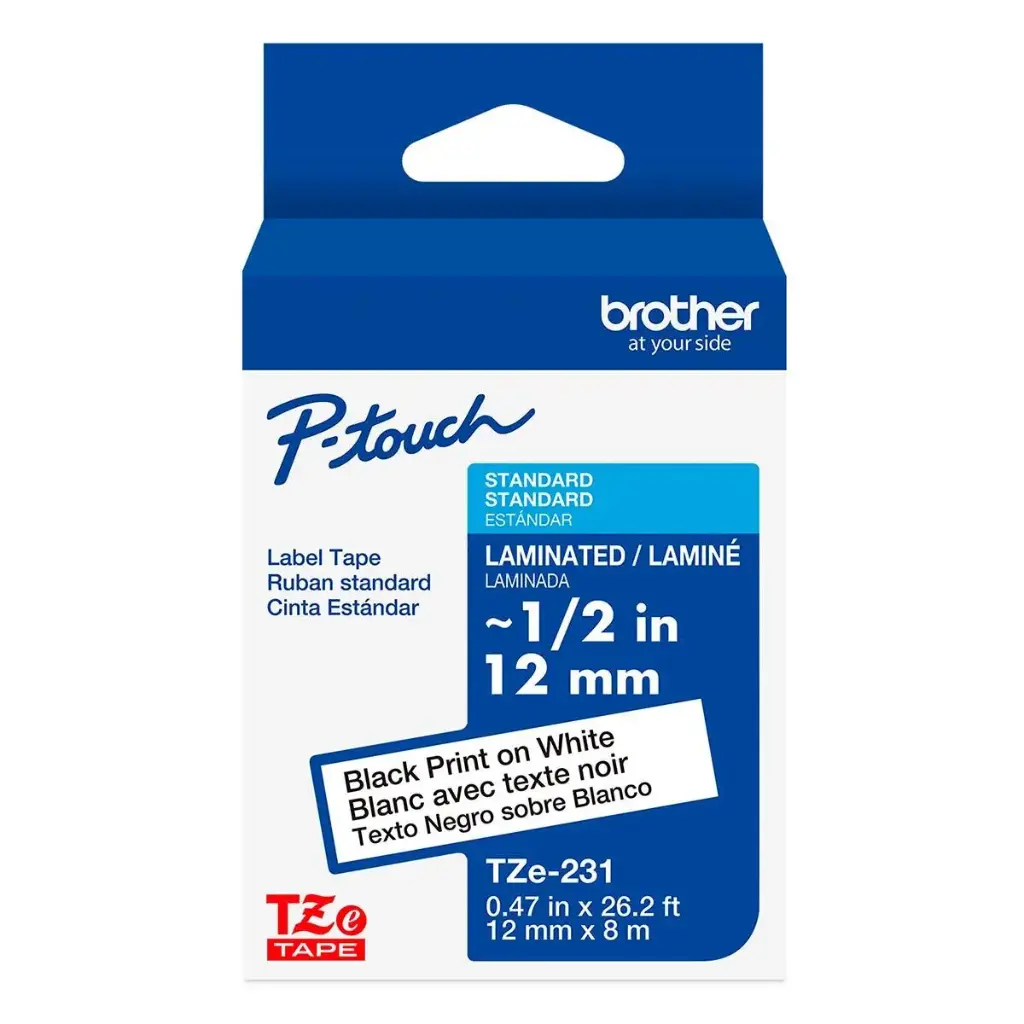 CINTA BROTHER TZE-231G NEGRO SOBRE BLANCO 12MMX8MM COM/PT-D210 PT-D410 PT-D610BT PT-P950NW TZE-231 SIN GARANTIA
