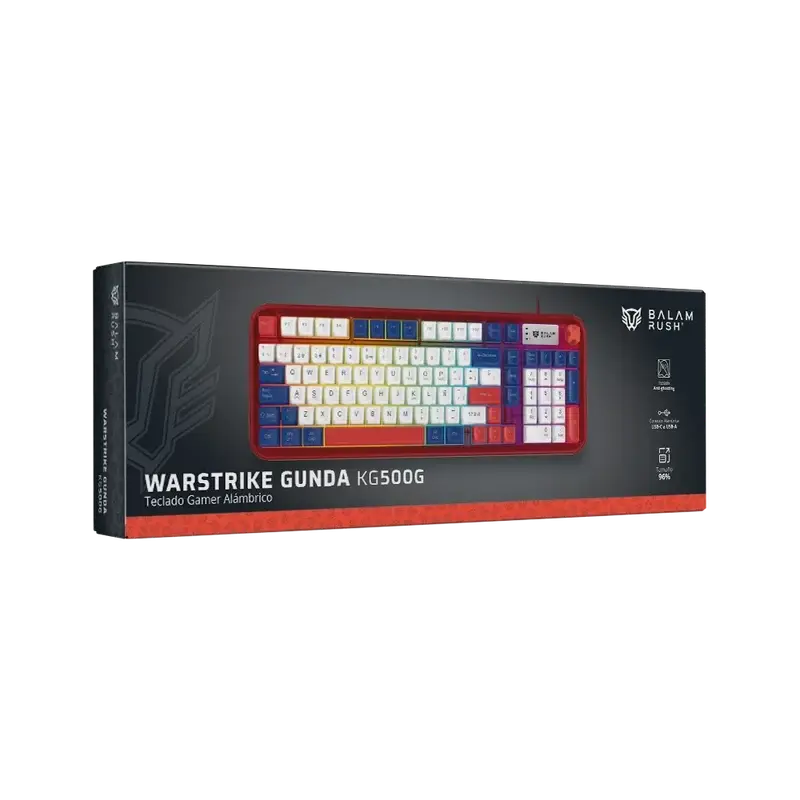 TECLADO BALAM RUSH WARSTRIKE GUNDA KG500G ROJO/BLANCO USB RGB 96% BR-945813 12M DE GARANTIA