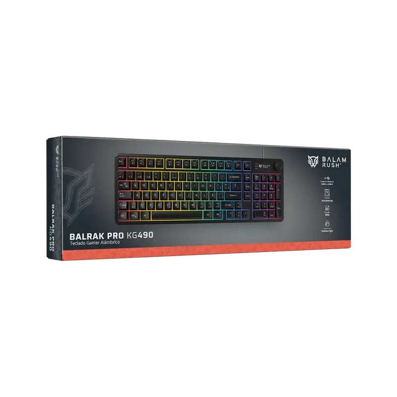 TECLADO BALAM RUSH BALRAK PRO KG490 NEGRO USB LED 96% BR-945820 12M DE GARANTIA