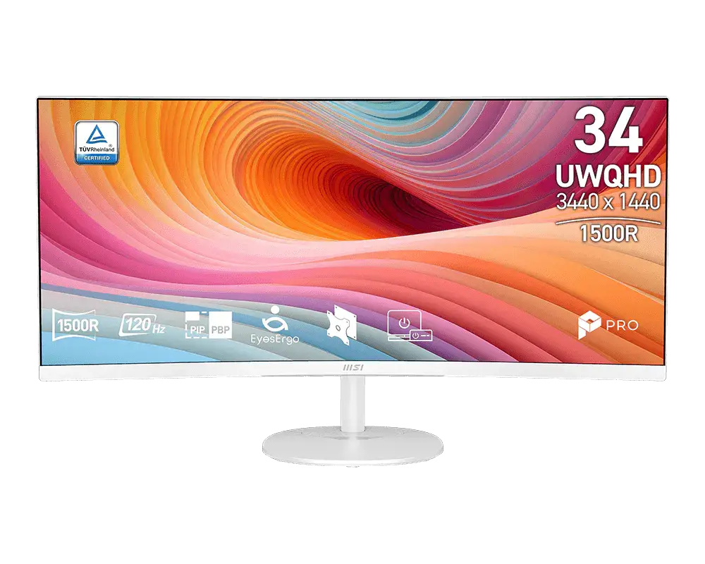 MONITOR 34 MSI PRO MP341CQW E12 1MS 120HZ UWQHD VA CURVO BLANCO BOCINAS ANTI-GLARE FREESYNC 12M DE GARANTIA