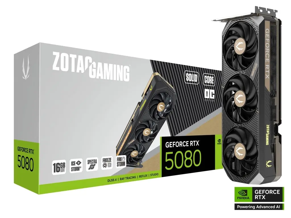 TARJETA DE VIDEO NVIDIA GEFORCE RTX5080 16GB OC GDDR7 ZOTAC SOLID CORE ZT-B50800J2-10A 12M DE GARANTIA