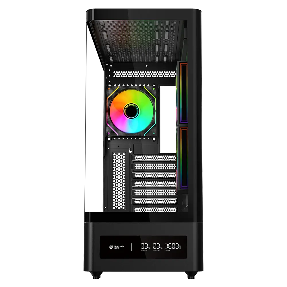 GABINETE BALAM RUSH TANK SUPER MX 9250 MTB NEGRO ATX 3VENT ARGB USB-C CRISTAL S/FUENTE BR-946056 12M DE GARANTIA