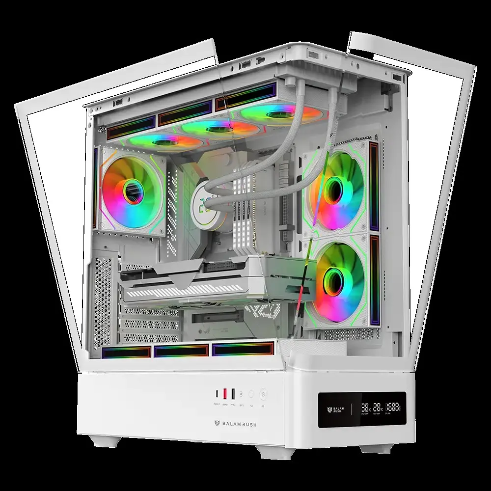 GABINETE BALAM RUSH TANK SUPER MX 9250 MTW BLANCO ATX 3VENT ARGB USB-C CRISTAL S/FUENTE BR-946063 12M DE GARANTIA