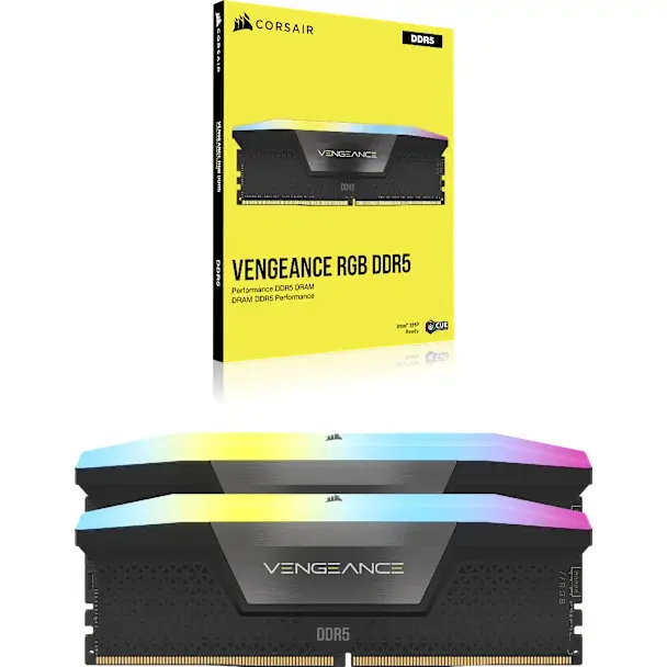 RAM CORSAIR VENGEANCE 64GB 2X32 DDR5 6000 NEGRO RGB CMH64GX5M2D6000C40 12M DE GARANTIA