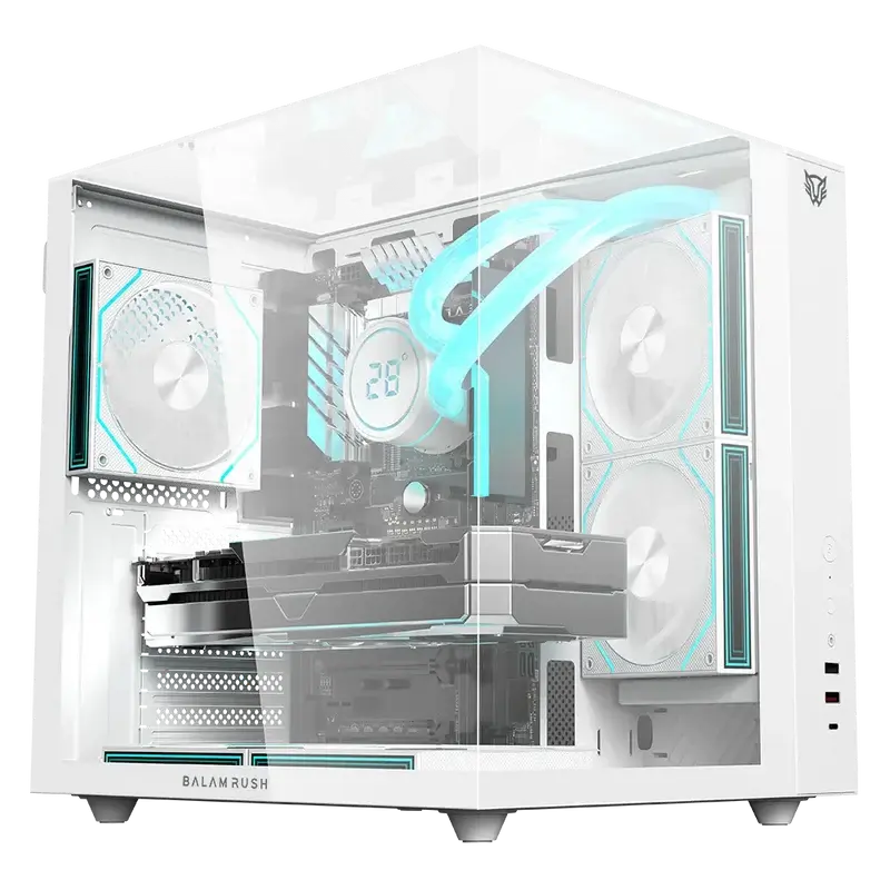 GABINETE BALAM RUSH TANK MAJESTIC 6600 BLANCO ATX 3VENT ARGB CRISTAL S/FUENTE BR-941532 12M DE GARANTIA