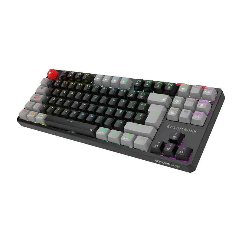 TECLADO BALAM RUSH LEVEL PRO GK990 NEGRO-GRIS 2.4 MHZ BT  SWITCH ROJO 80% RGB BR-940672 12M DE GARANTIA