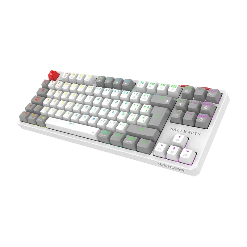 TECLADO BALAM RUSH LEVEL PRO GK990 BLANCO-GRIS 2.4 MHZ BT  SWITCH ROJO 80% RGB BR-940375 12M DE GARANTIA
