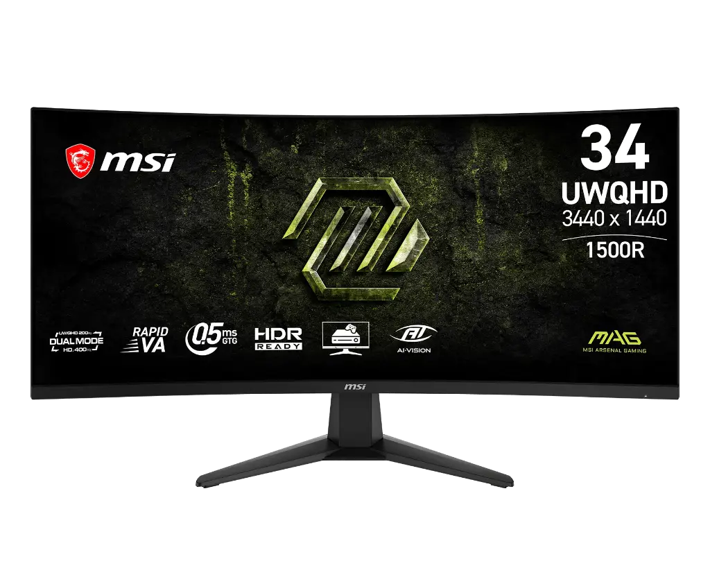 MONITOR 34 MSI MAG 346CQDF E20 0.5MS 400HZ WQHD GAMER VA CURVO DUAL MODE ANTI-GLARE USB-C DP HDMI 12M DE GARANTIA