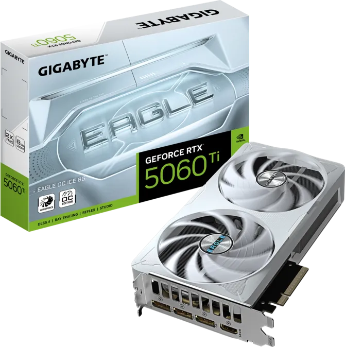 TARJETA DE VIDEO NVIDIA GEFORCE RTX5060TI 8GB OC GDDR7 GIGABYTE EAGLE ICE GV-N506TEAGLEOC ICE-8GD 12M DE GARANTIA