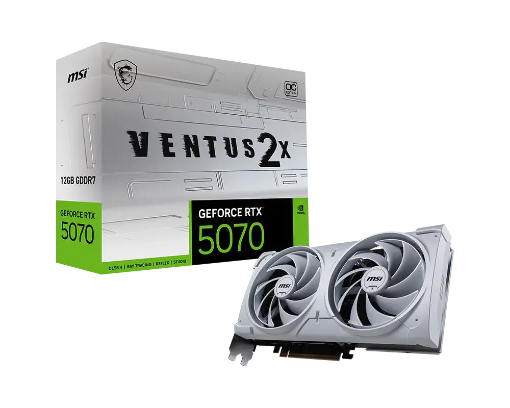 TARJETA DE VIDEO NVIDIA GEFORCE RTX5070 12GB OC GDDR7 MSI VENTUS RTX 5070 12G VENTUS 2X OC WHITE 12M DE GARANTIA