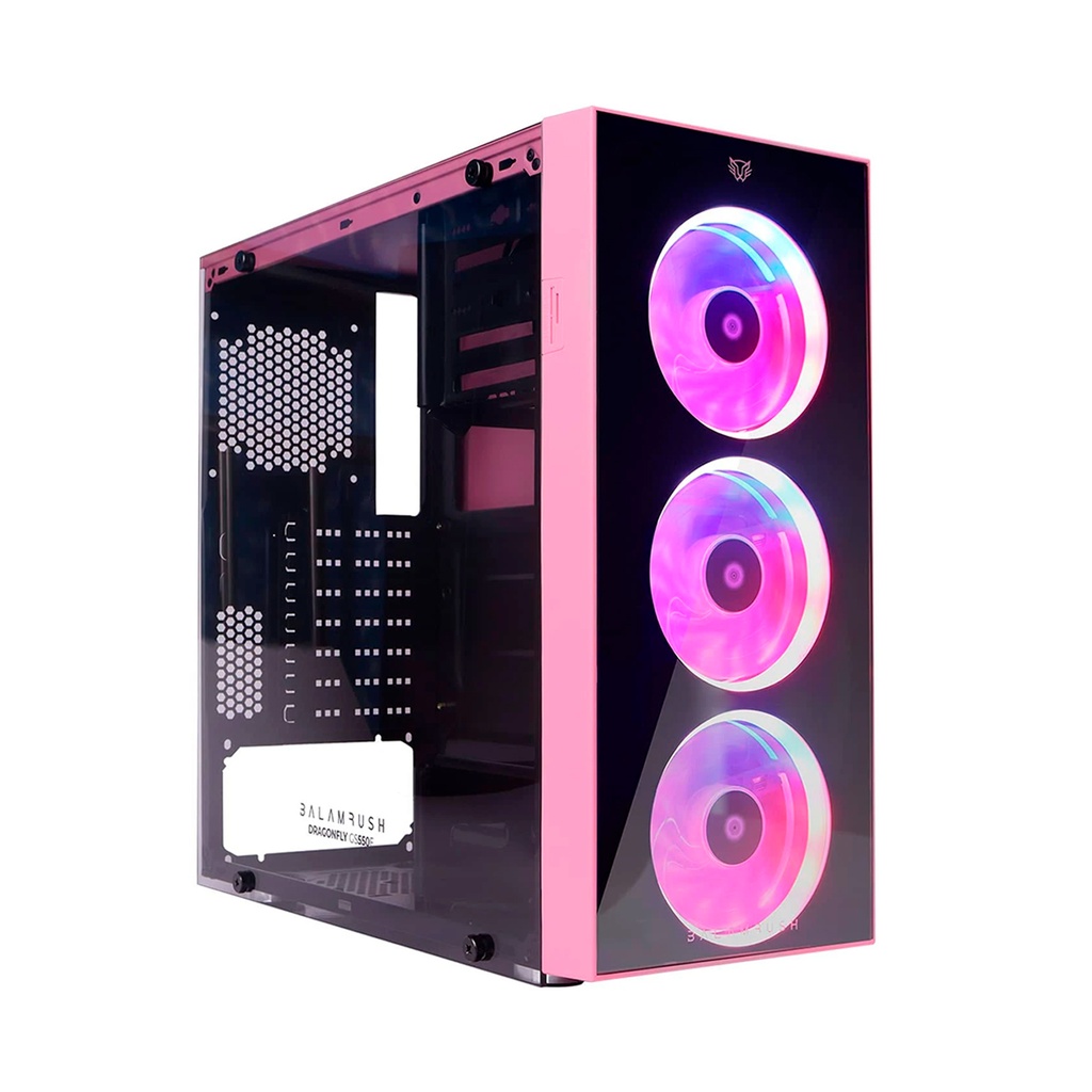GABINETE BALAM RUSH DRAGONFLY ROSA RGB ATX S/FUENTE CRISTAL BR-932806 1M GARANTIA