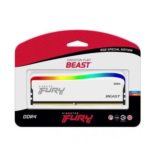 [740617330403] RAM KINGSTON FURY BEAST DDR4 8GB 3200 BLANCA RGB KF432C16BWA/8 1 AÑO DE GARANTIA