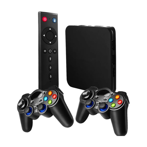 [0702735762245] CONSOLA TV GAMEBOX PLAYER AION NEGRO 38000 JUEGOS 3D 4K UHD C/2 CONTROLES 2GB DDR3 64GB ANDROID 9.1 HDMI 3M DE GARANTIA